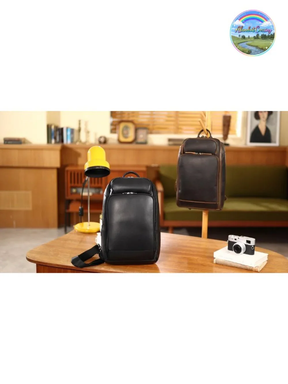 Men's Leather Sling Backpack Travel Hiking Daypack with YKK Zippers